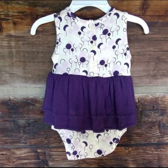 Nwt Kate Quinn Sleeveless Double Skirted Bodysuit 3-6 M Little Purple Trees Line - Picture 2 of 4